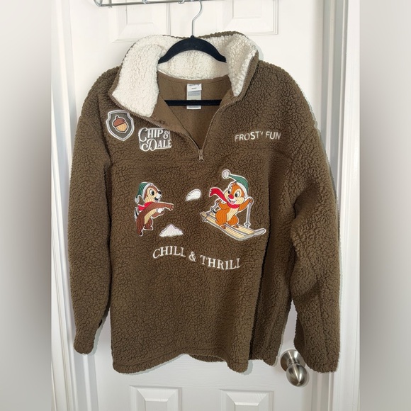 Disney Jackets & Blazers - Disney Chip & Dale 'Chill & Thrill' Brown Sherpa Pullover
